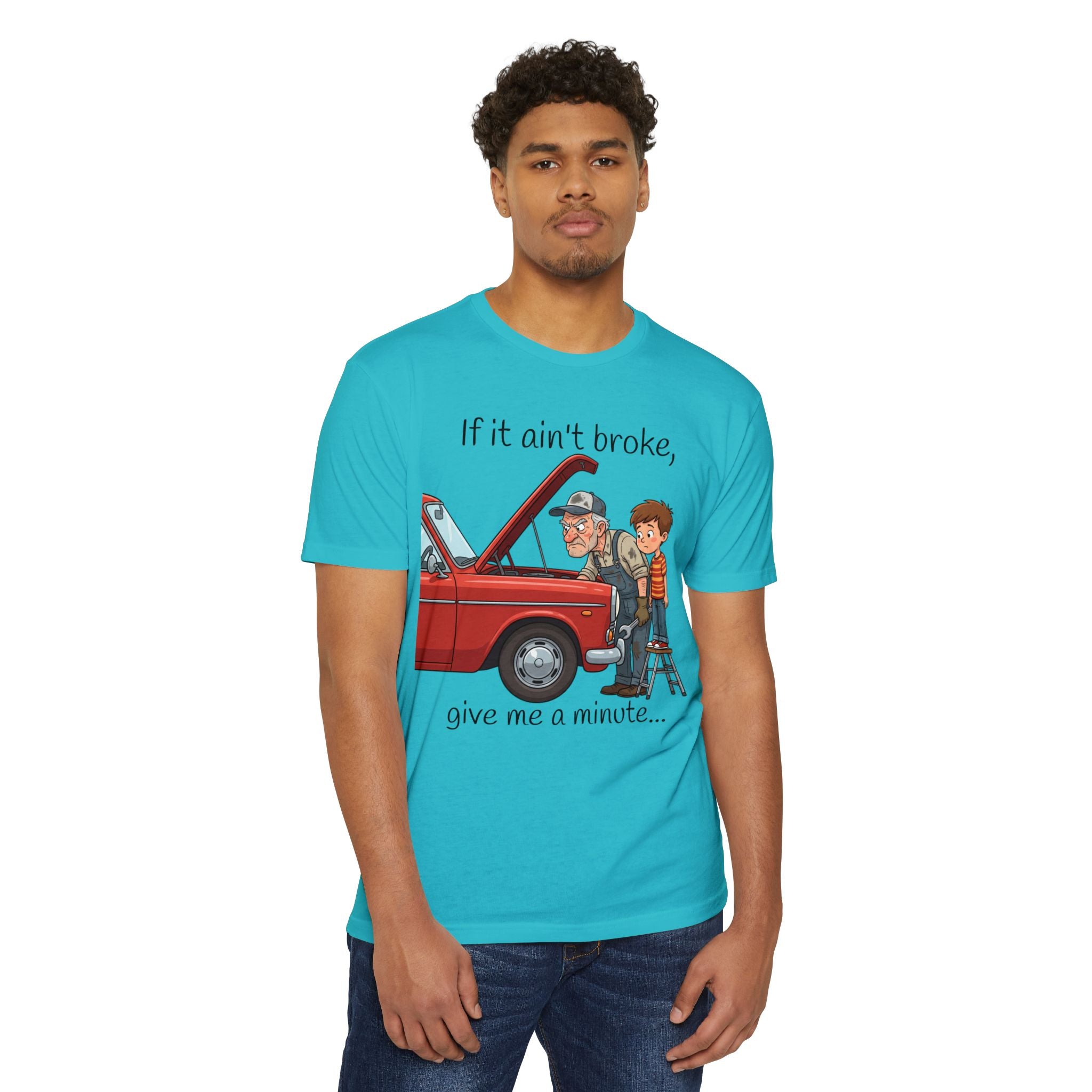 Mechanic Grandpa T-Shirt — "If it ain't broke, give me a minute" Vintage Car Repair Tee