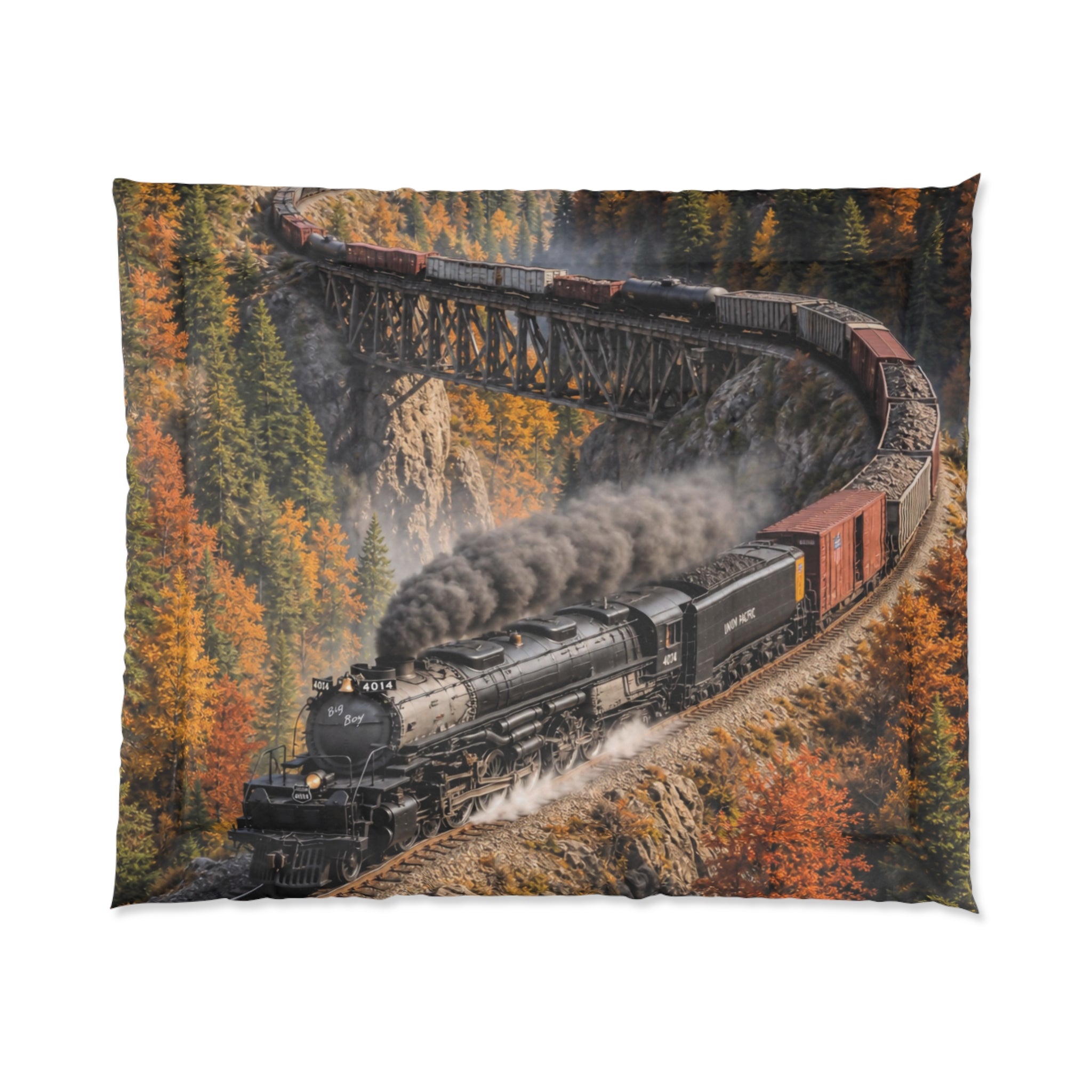 Autumn Steam Train Comforter – Vintage Locomotive Bedding for Train Lovers