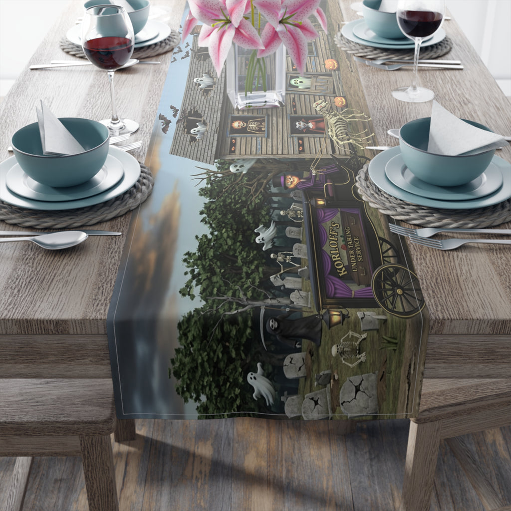 Haunted  Scene Table Runner | Halloween Spooky Coffin Carriage