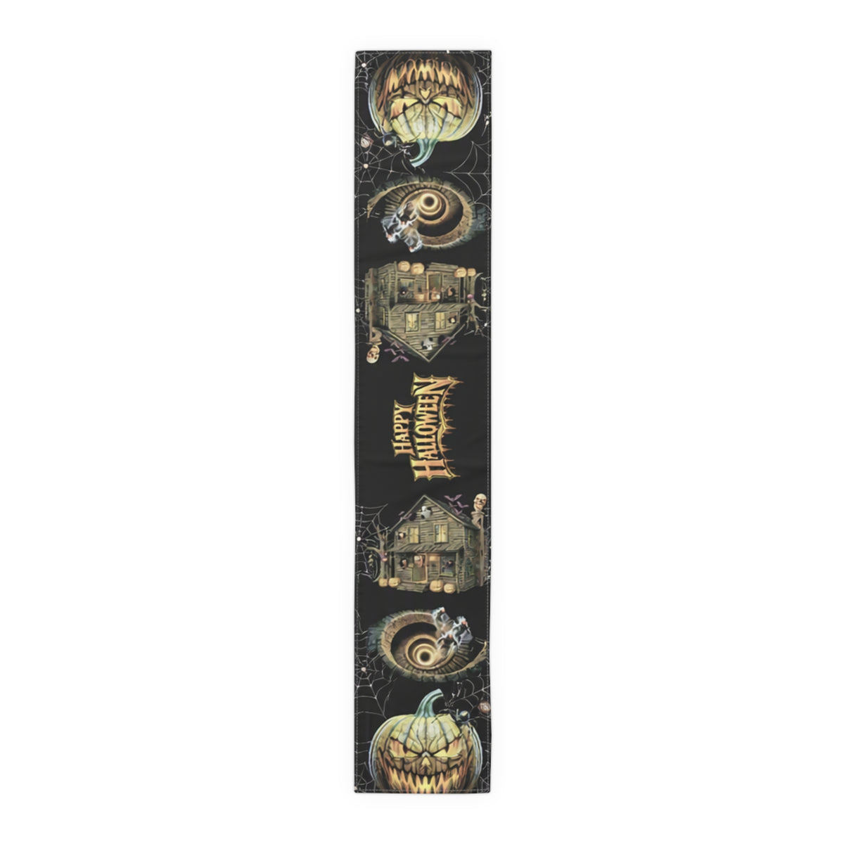 Gothic Haunted House Table Runner | Jack-O'-Lanterns & Cobwebs – Halloween Decor