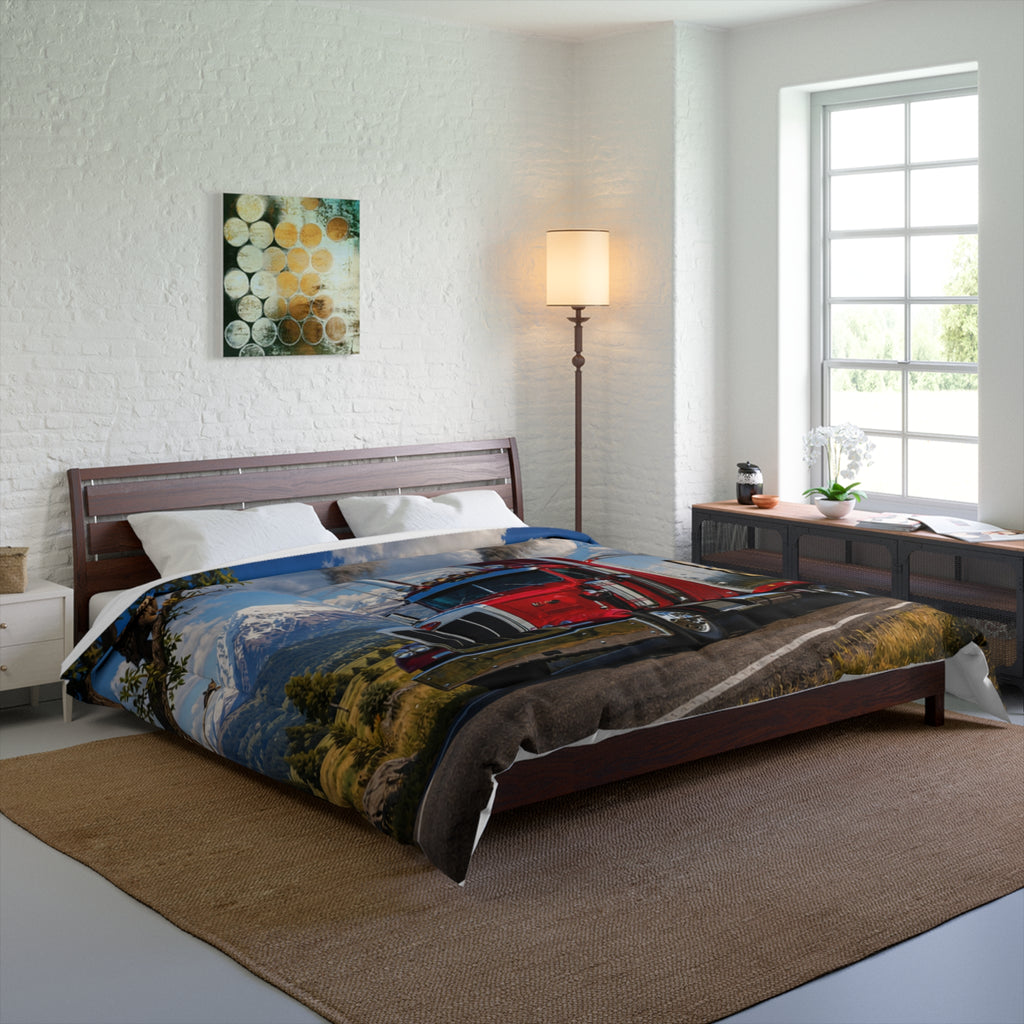 Red Semi Truck Comforter | Retro Big Rig Truck Bedding