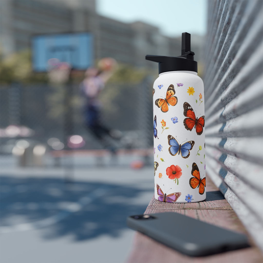 Butterfly Floral Pattern Stainless Steel Water Bottle | Standard Lid