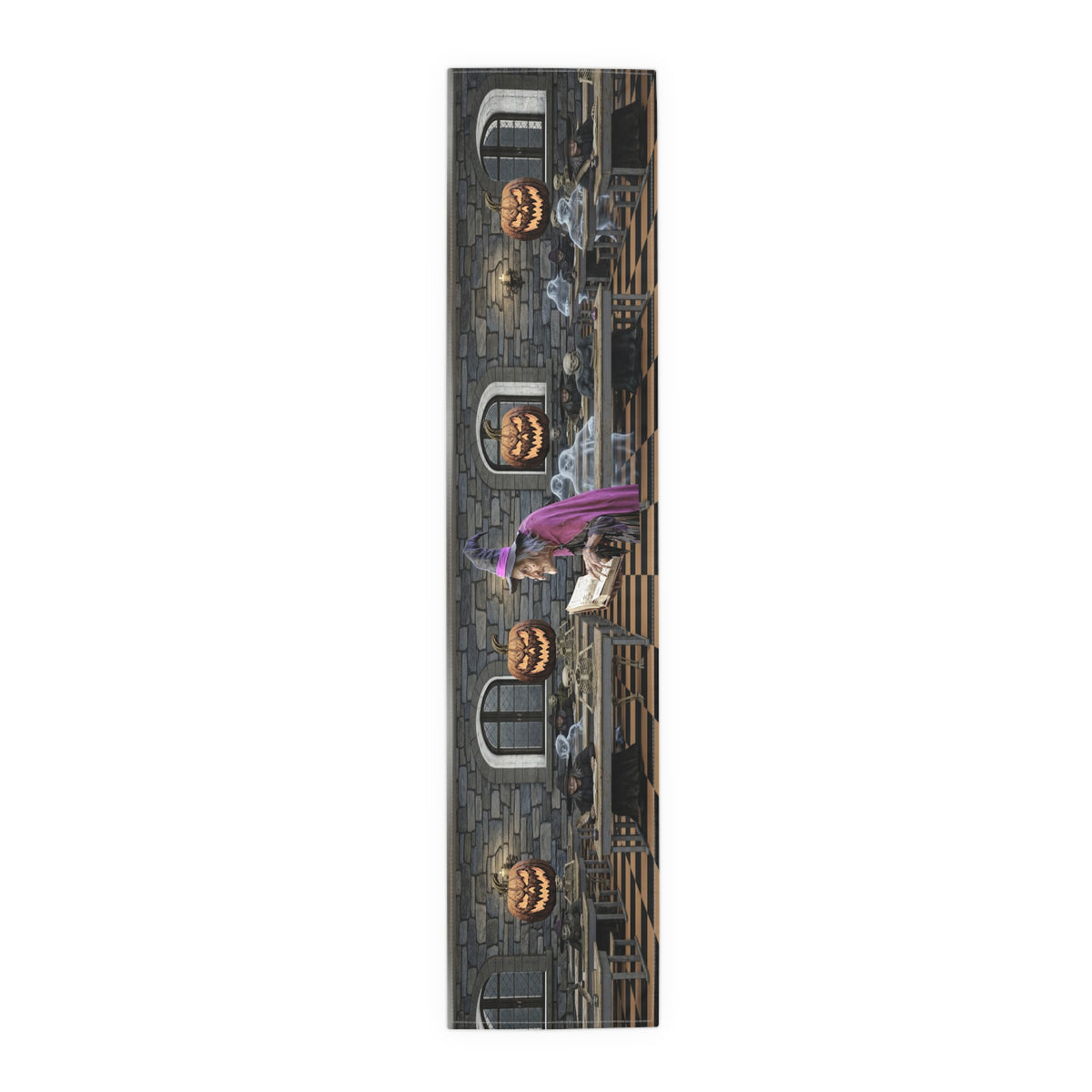 Haunted Library Table Runner | Shadowed Books, Vintage Bottles & Gothic Scene – Halloween Decor