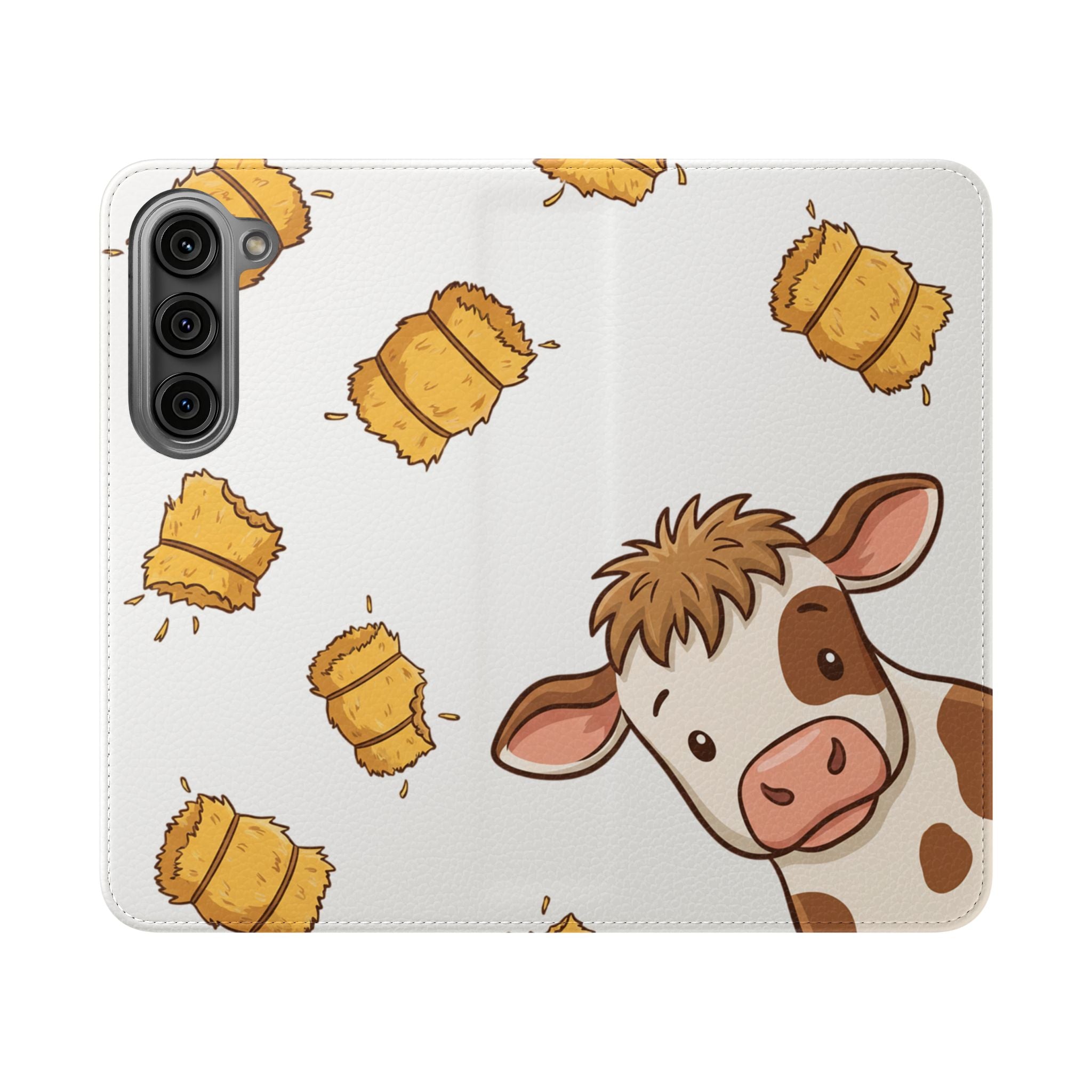 Cow & Hay Pattern Flip Case/ Cute Farm Animal Phone Wallet