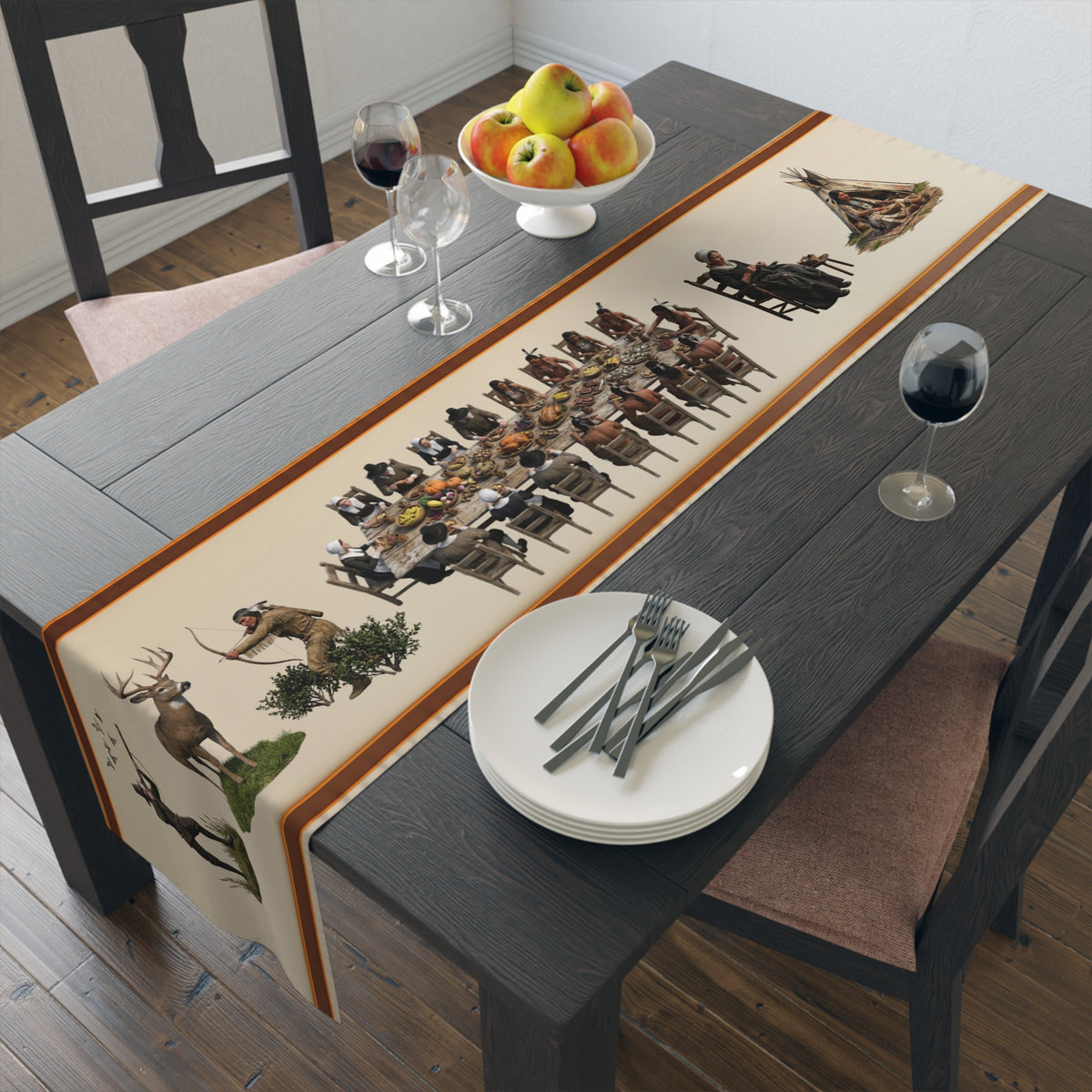 Thanksgiving Table Runner | Autumn Holiday Dining Decor (Cotton & Poly)