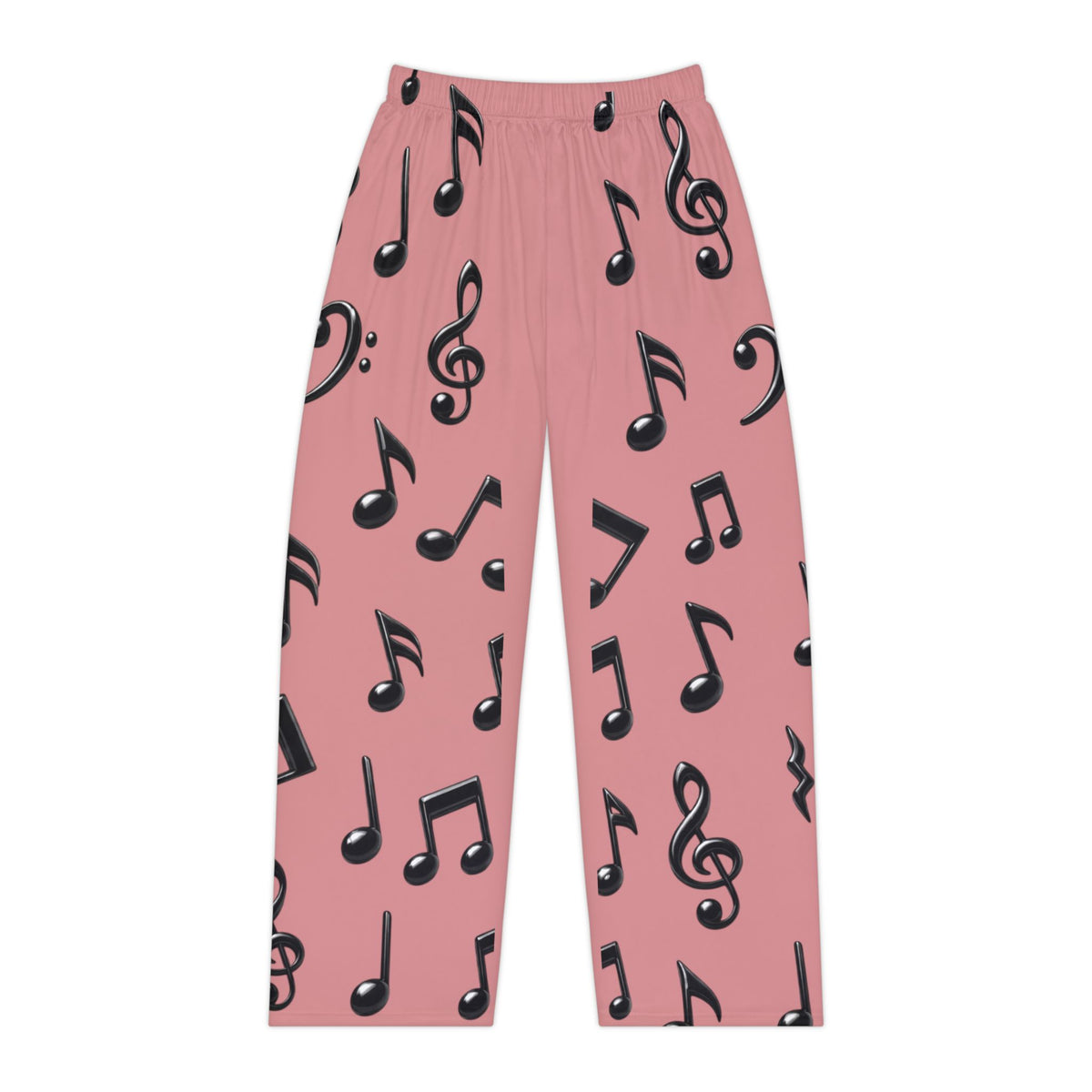 Black Music Notes Pattern Pajama Pants | Women's Pink All-Over Print