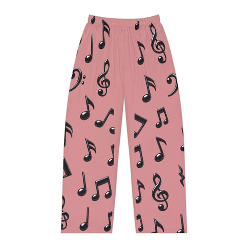Black Music Notes Pattern Pajama Pants | Women's Pink All-Over Print