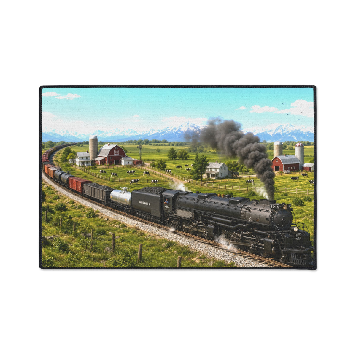 Vintage Steam Locomotive Floor Mat | Train Farm Landscape