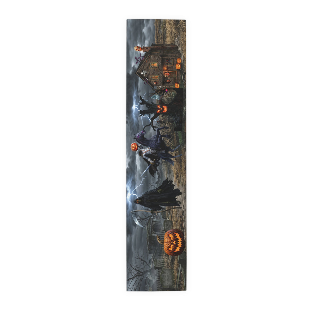 Haunted Graveyard Table Runner | Tombstones, Jack-O'-Lanterns & Crooked Haunted House