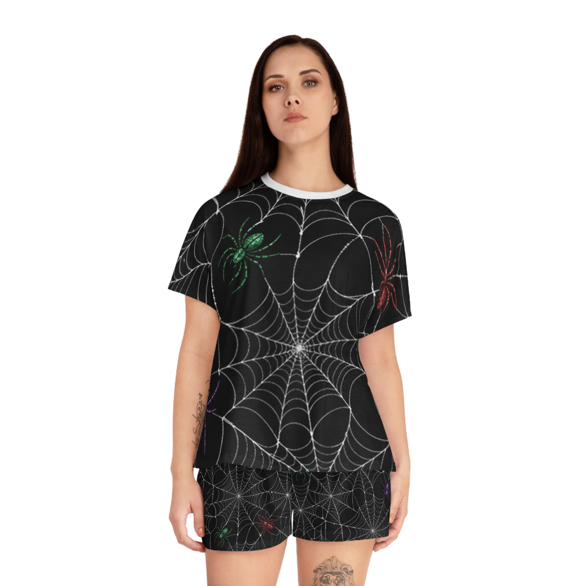Colorful Spiders on Webs Pajama Set | Short Pajama Set
