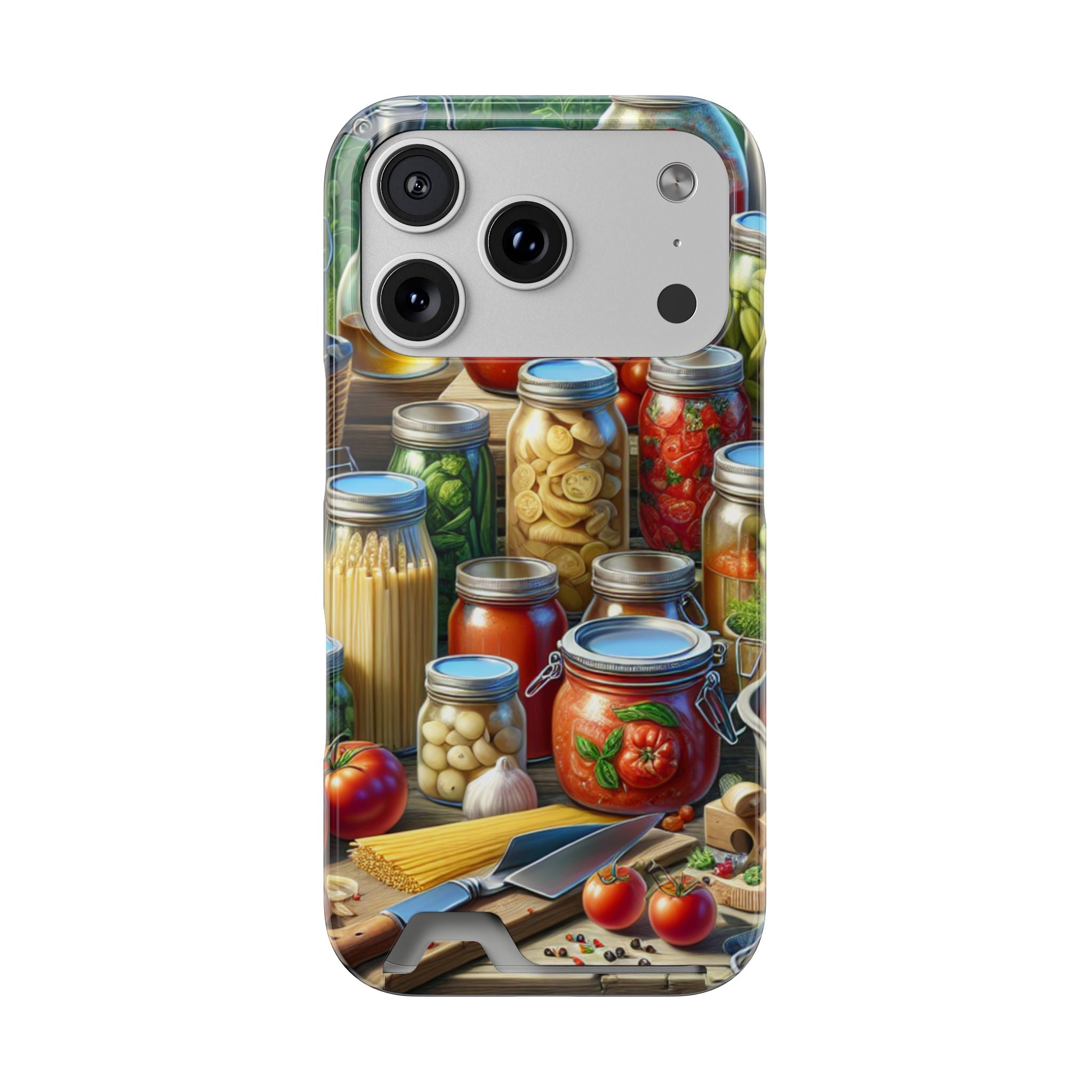 Canning Kitchen Phone Case with Card Holder / Rustic Pantry Jar & Veggie Design