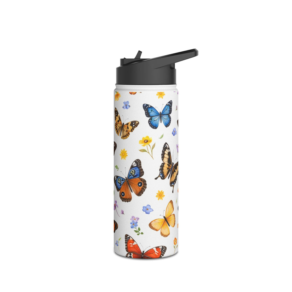 Butterfly Floral Pattern Stainless Steel Water Bottle | Standard Lid