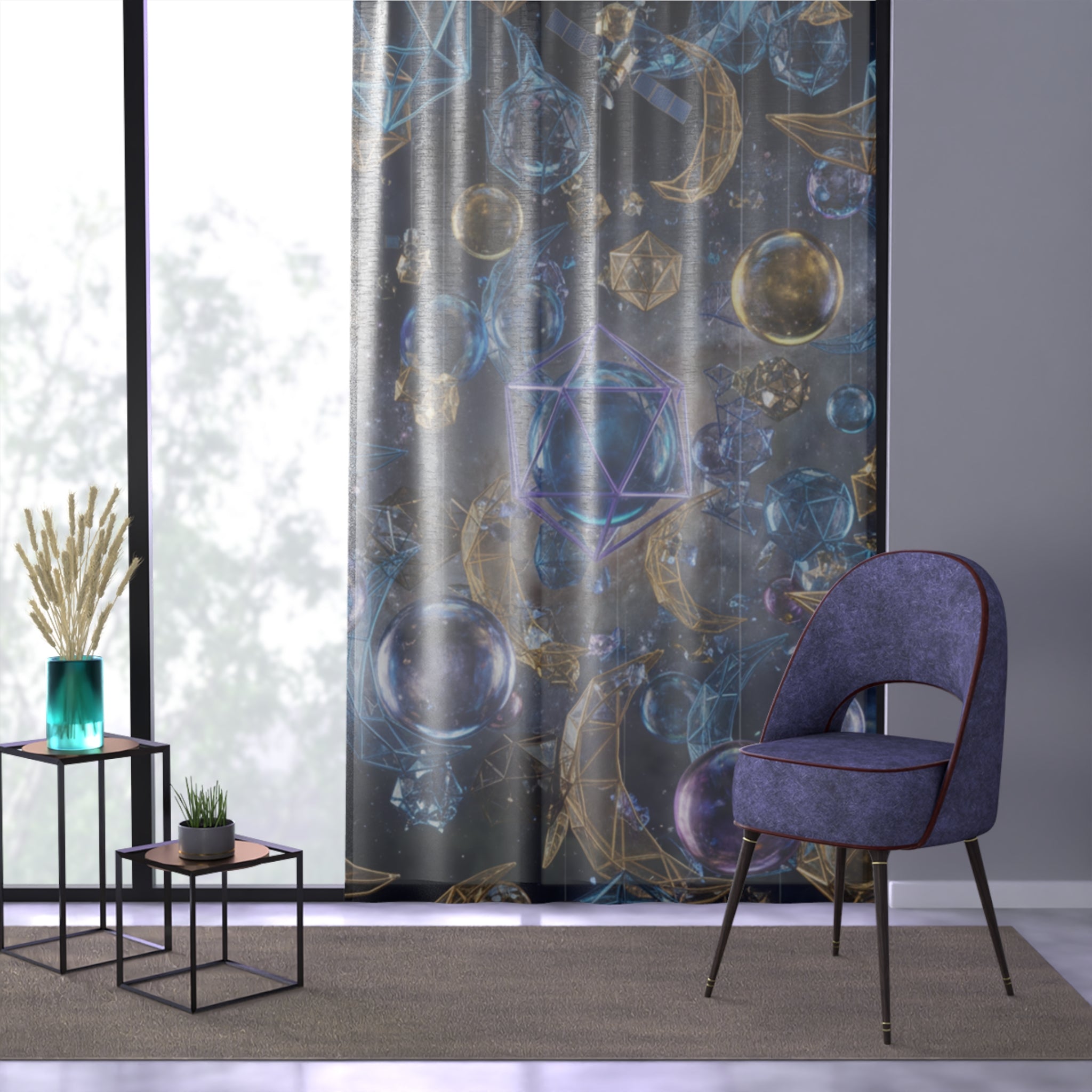 Mystic Crystal Orbs Window Curtain/ Celestial Geometric Sheer Panel