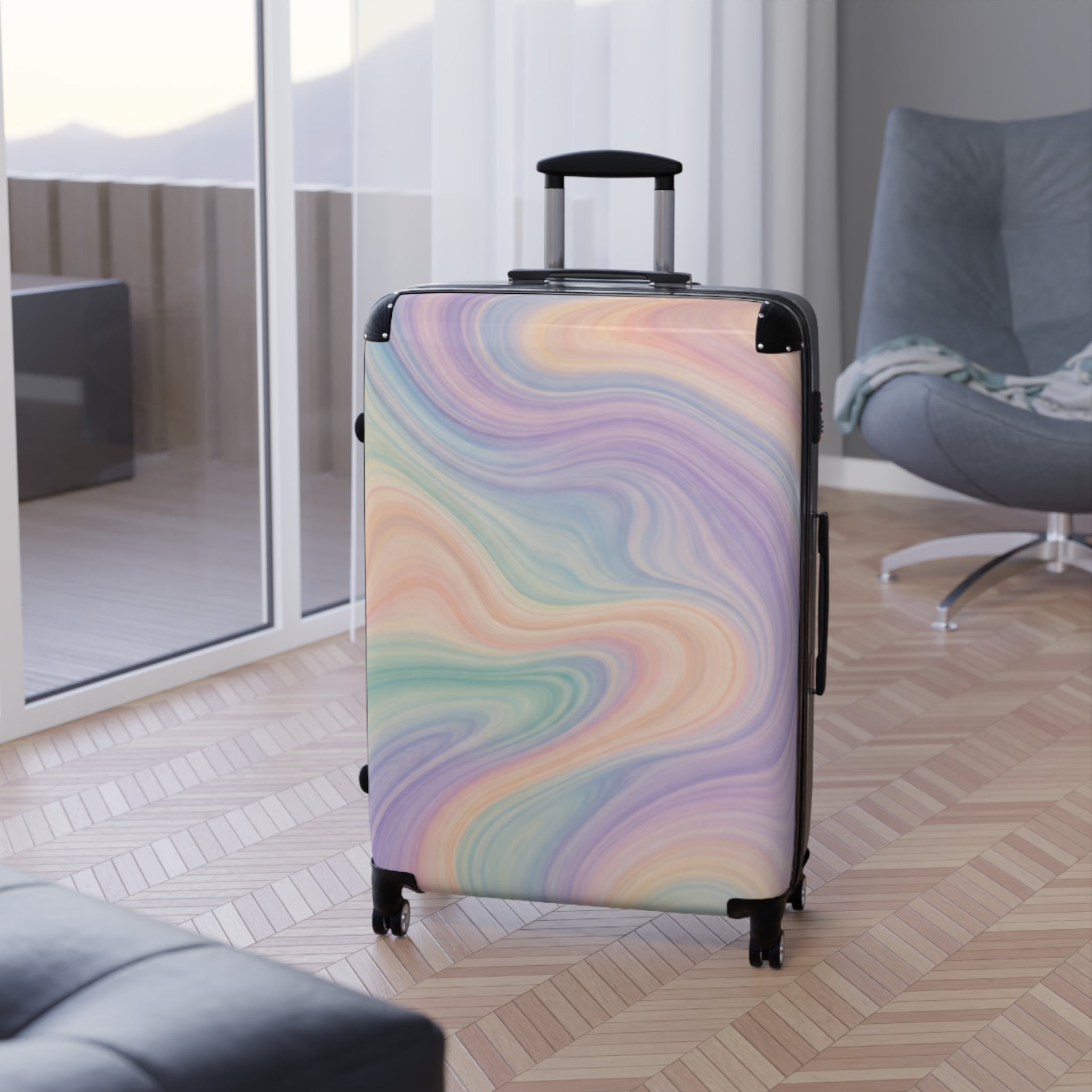 Psychedelic Swirl Colorful Marble Suitcase | Retro Travel Luggage