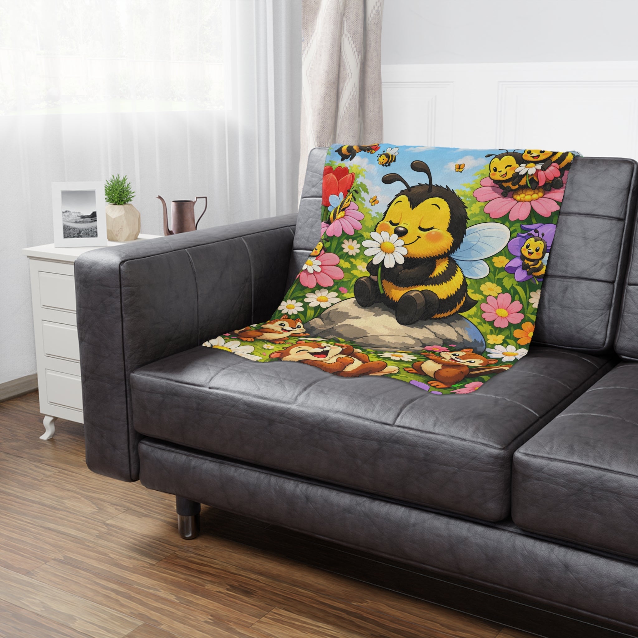 Cute Bee Minky Blanket — Cozy Floral Honeybee Throw for Kids & Nursery