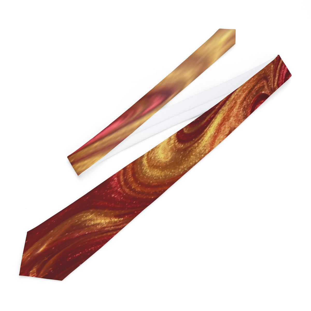 Marbled Gold and Burgundy Necktie | Swirl Pattern Silk-Look Tie