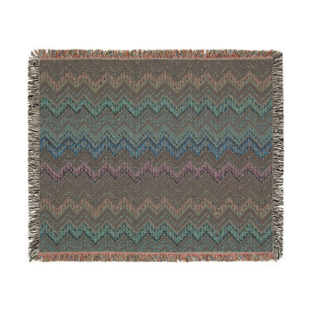 Chevron Ombré Woven Fringe Blanket - Multicolor Zigzag