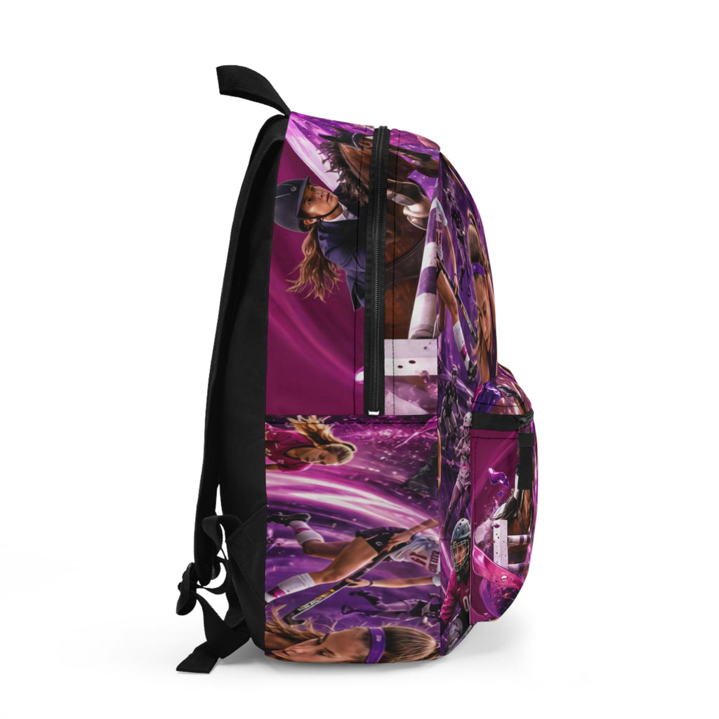 Girls Sporty Collage Backpack | Purple Sports Action
