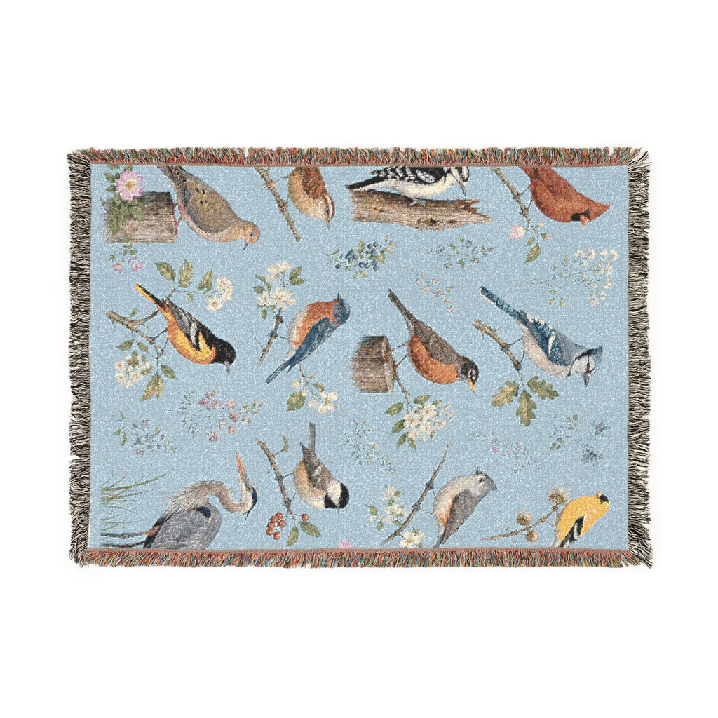 Vintage Bird Blue Botanical Woven Blanket