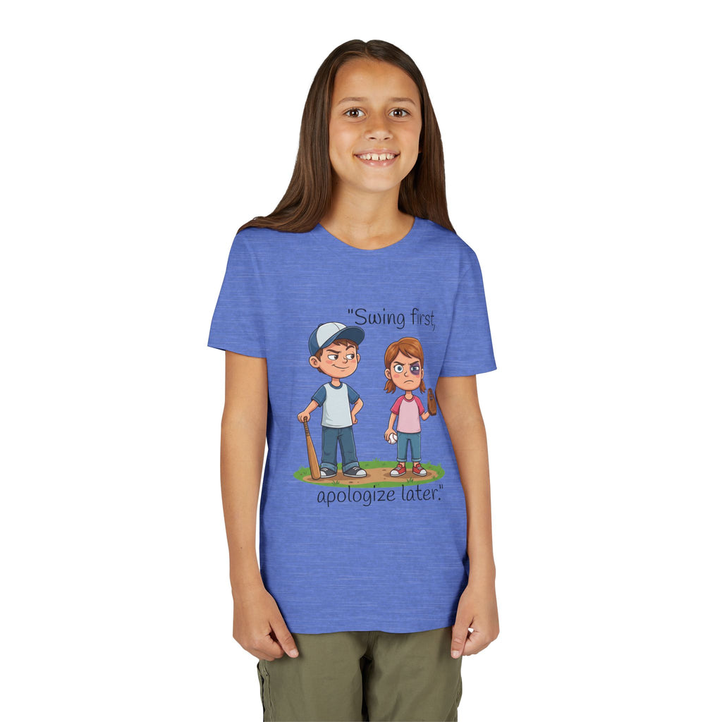 Youth Tee / "Swing First, Apologize Later" Baseball & Softball Kids Shirt