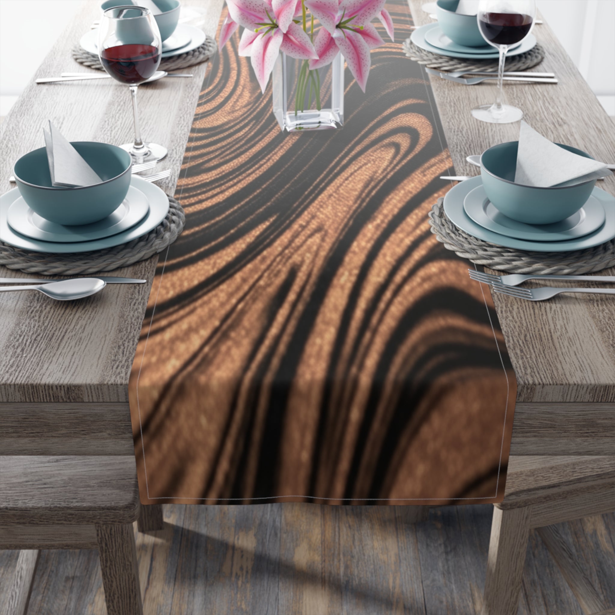 Halloween Copper Marble Swirl Table Runner | Abstract Woodgrain Pattern