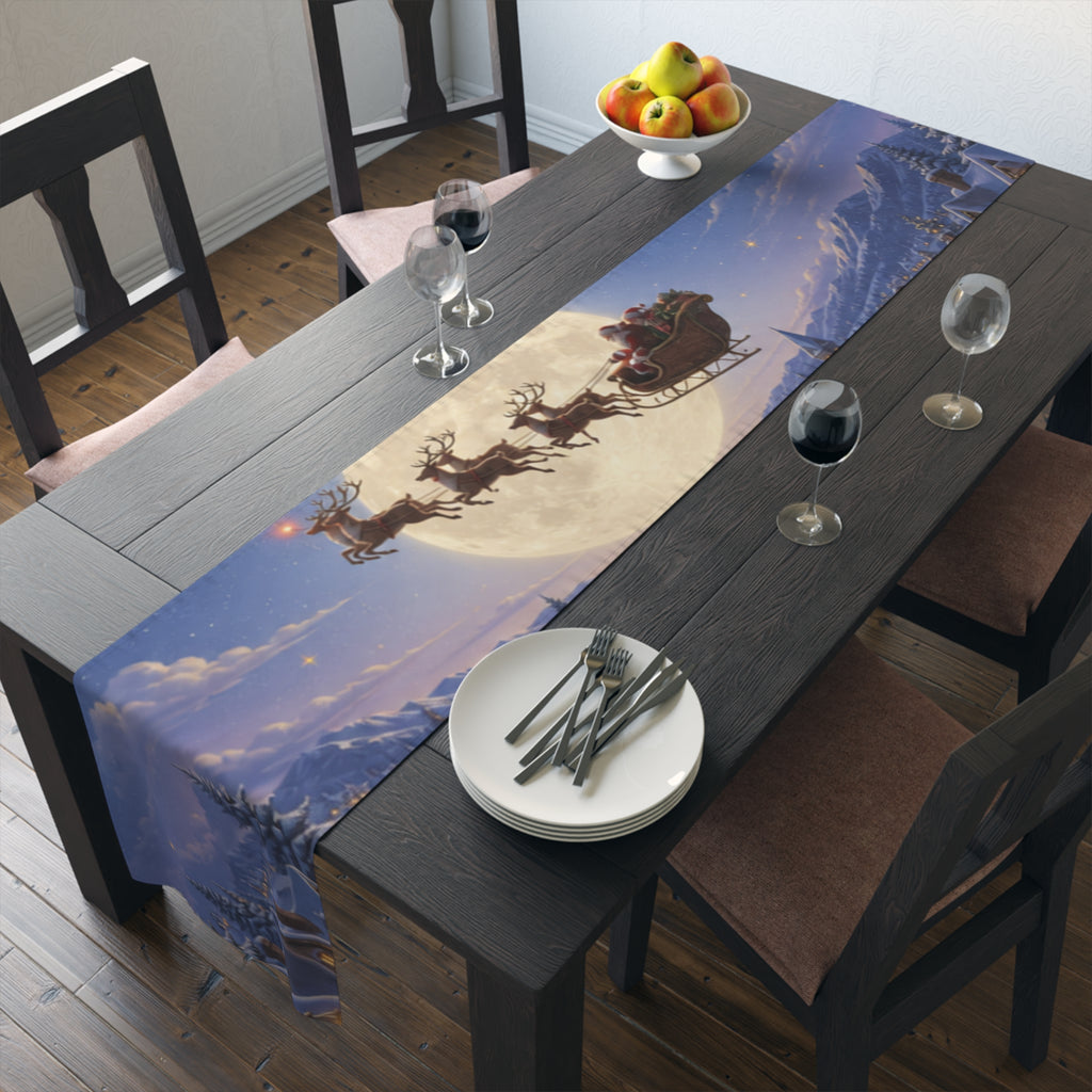 Santa and Reindeer Moonlit Scene Table Runner
