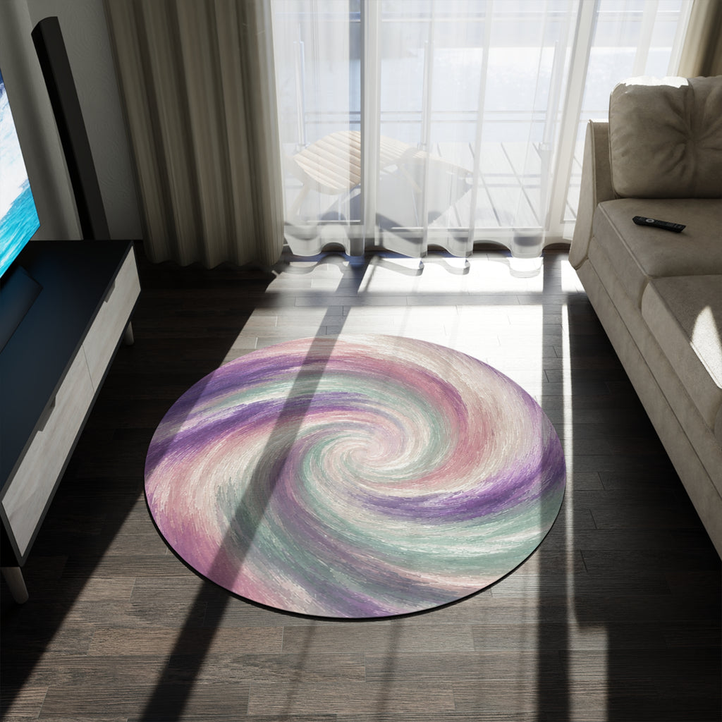 Lavender Mint Vortex Round Rug | Blush Cream Circular Area Rug