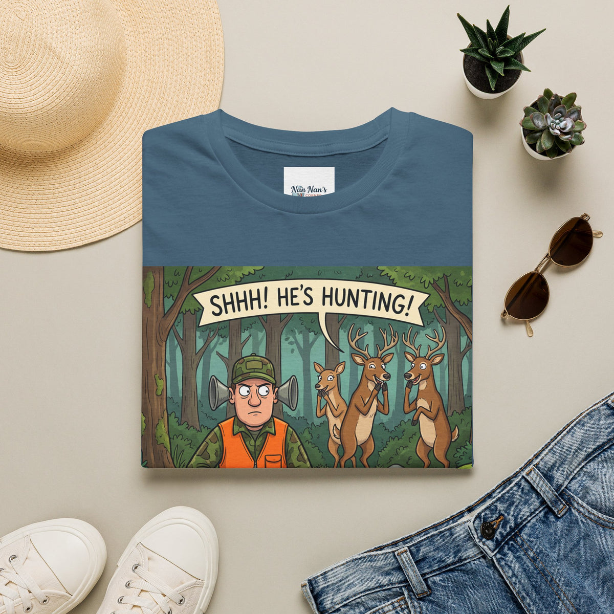 Shhh He's Hunting Unisex Graphic T-Shirt – Novelty Hunter Cotton Tee