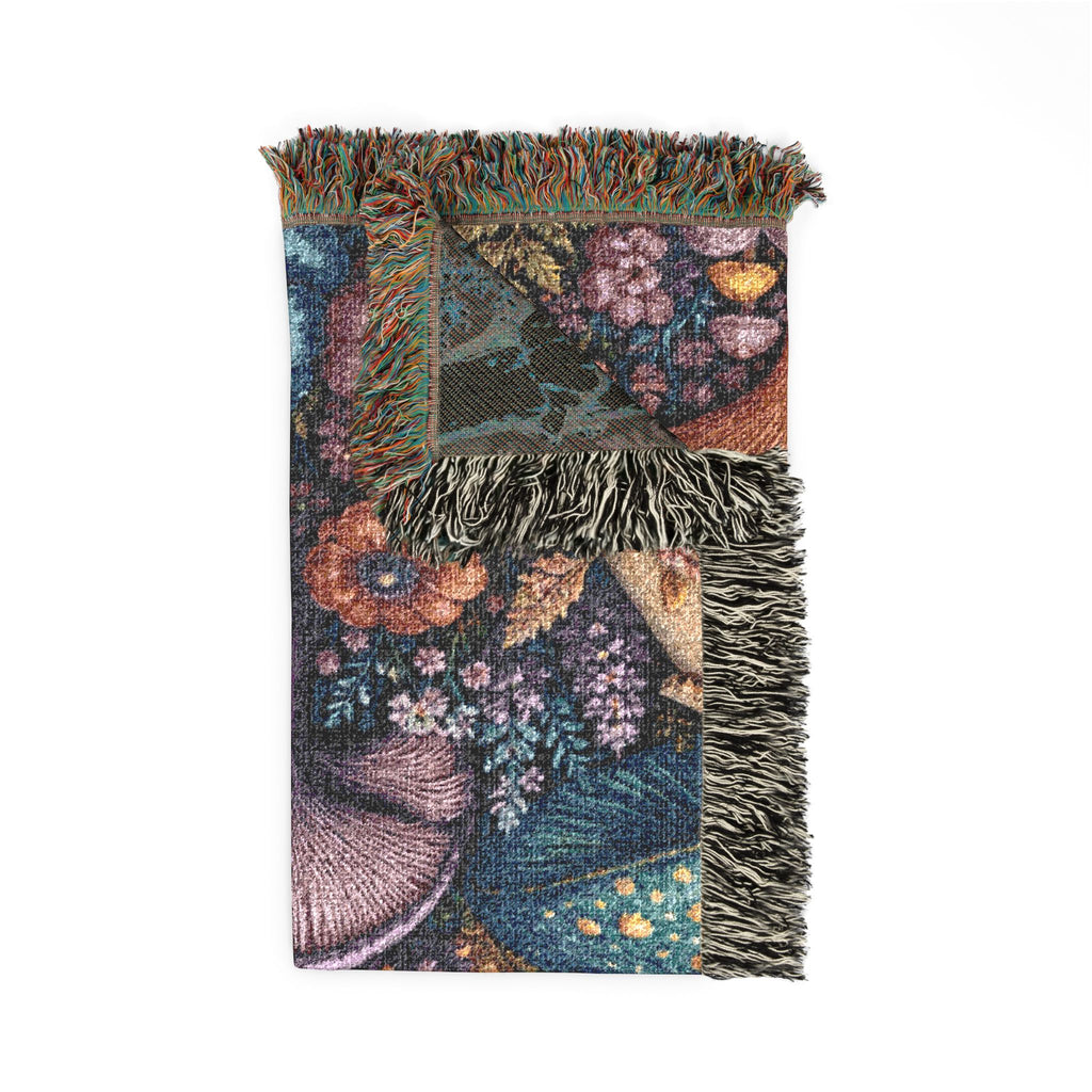 Mushroom Meadow Woven Blanket - Fungi Tapestry Throw