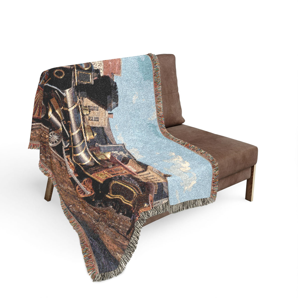 Vintage Steam Locomotive Woven Blanket | Western Town Train Throw