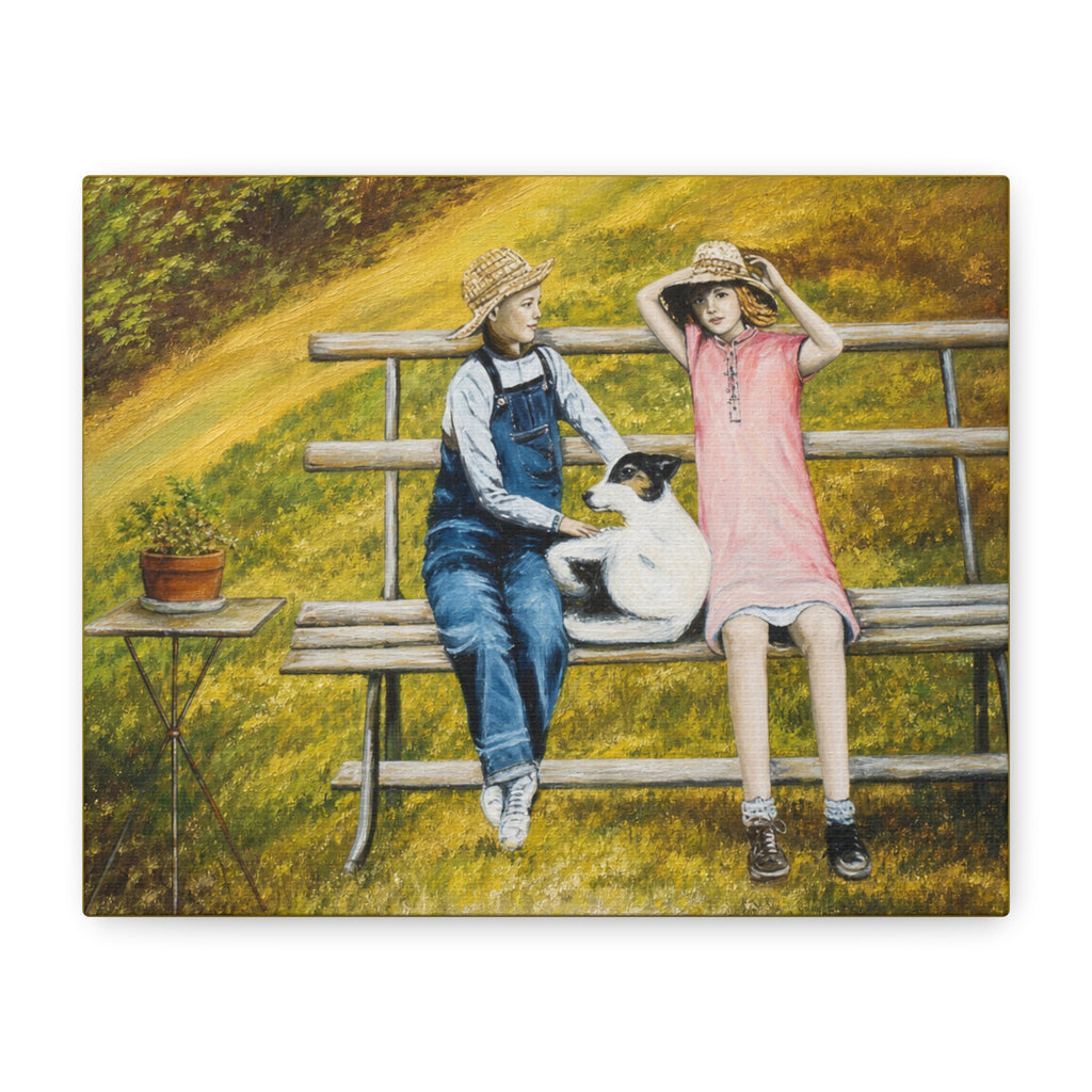 Children on Bench Painting Canvas