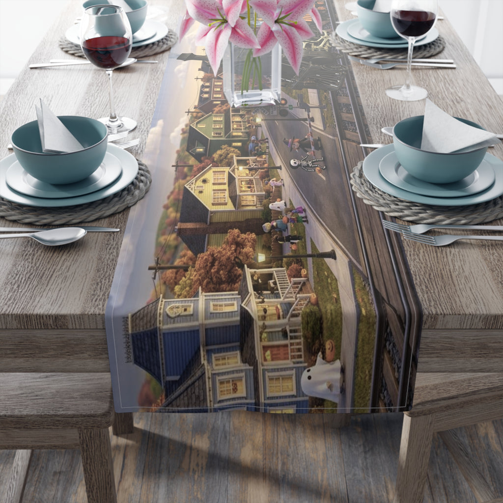 Vintage Steam Train Village Table Runner