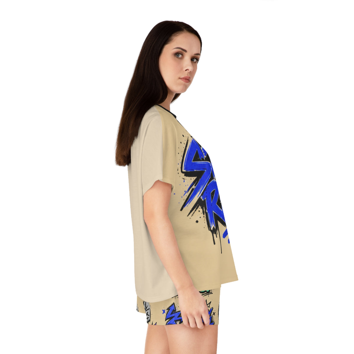 Stay Real Graffiti Print Pajama Set | Short Sleeve Top & Shorts