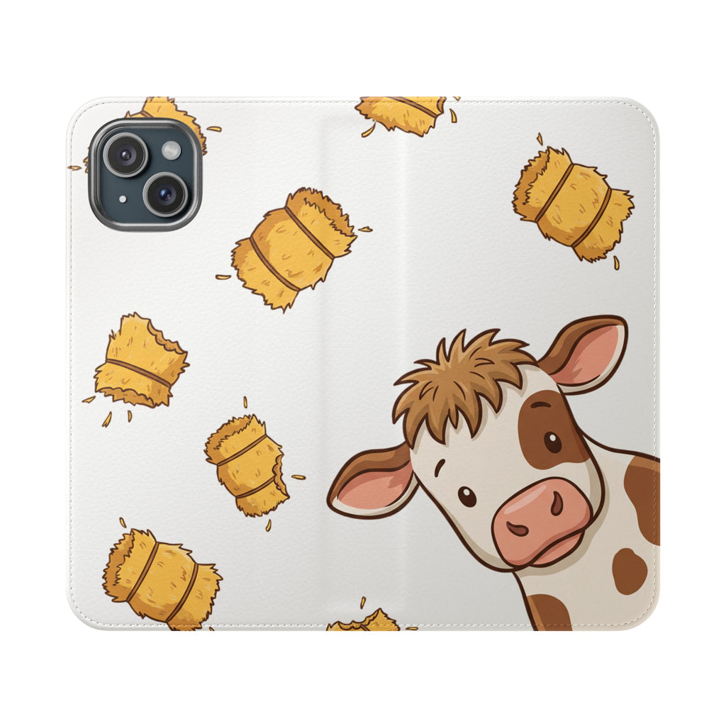 Cow & Hay Pattern Flip Case/ Cute Farm Animal Phone Wallet