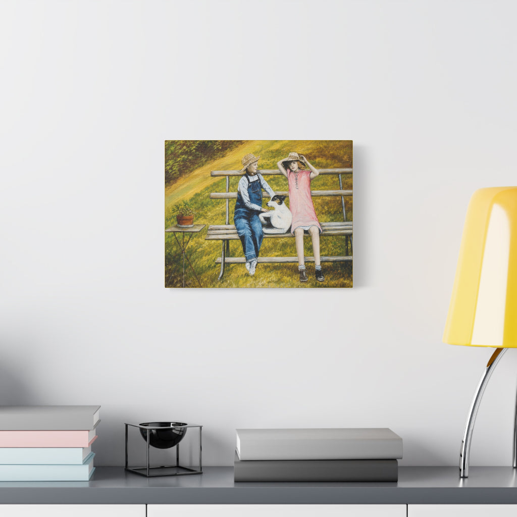 Children on Bench Painting Canvas
