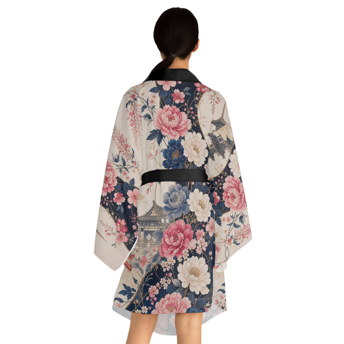 Vintage Japanese Floral Kimono Robe - Long Sleeve