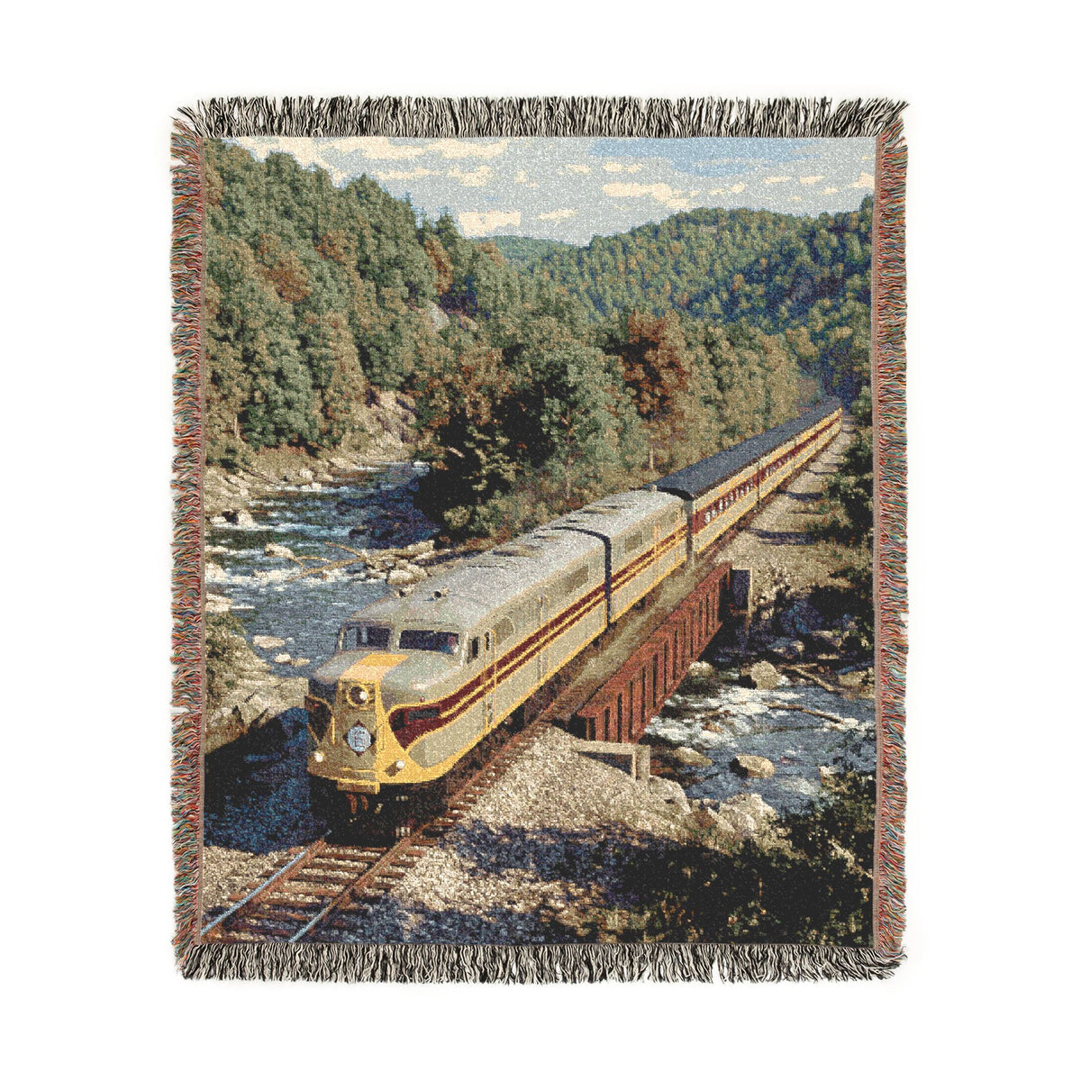 Vintage Passenger Train Woven Blanket | Scenic Rail Landscape