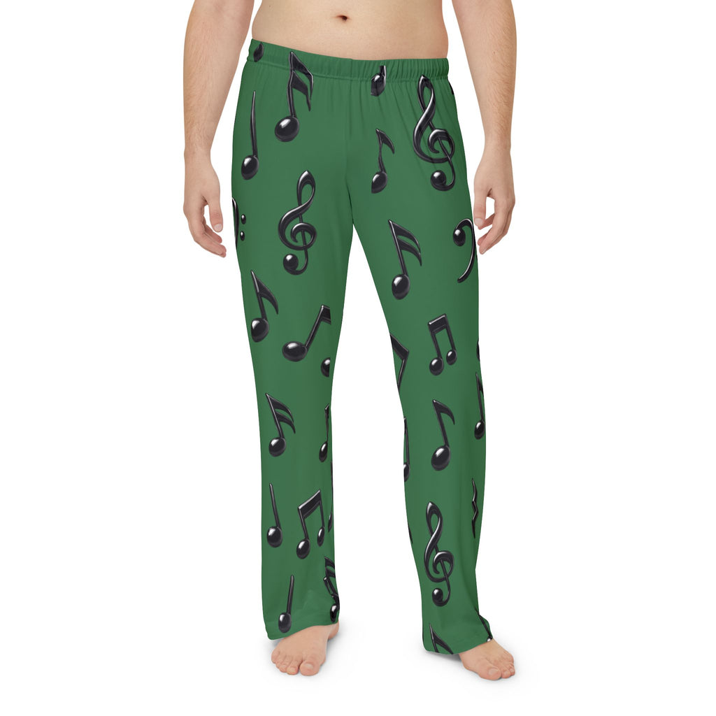 Black Music Notes Pajama Pants | Green Musical Note Mens Lounge Pants