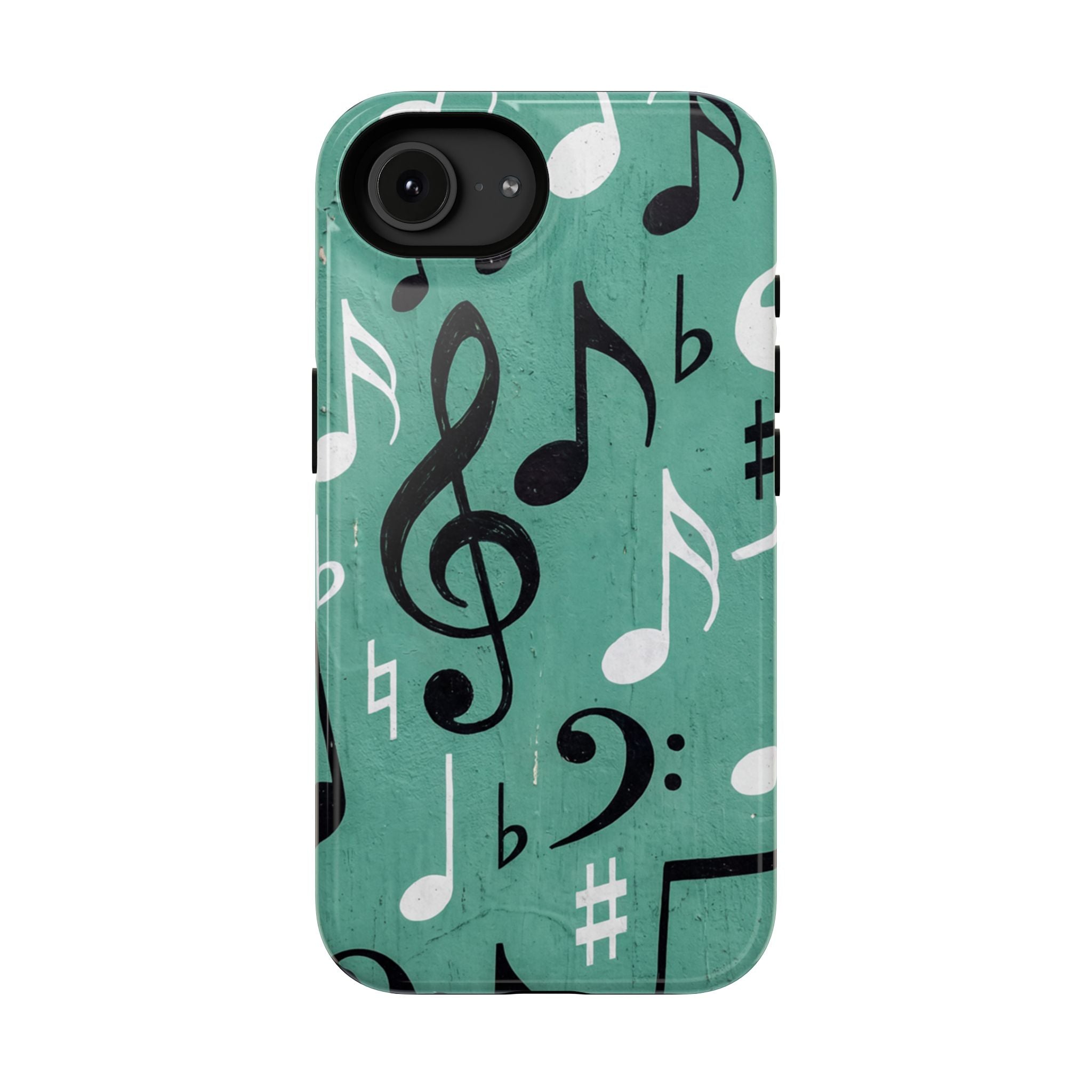 Teal Music Notes Phone Case | Impact-Resistant Case