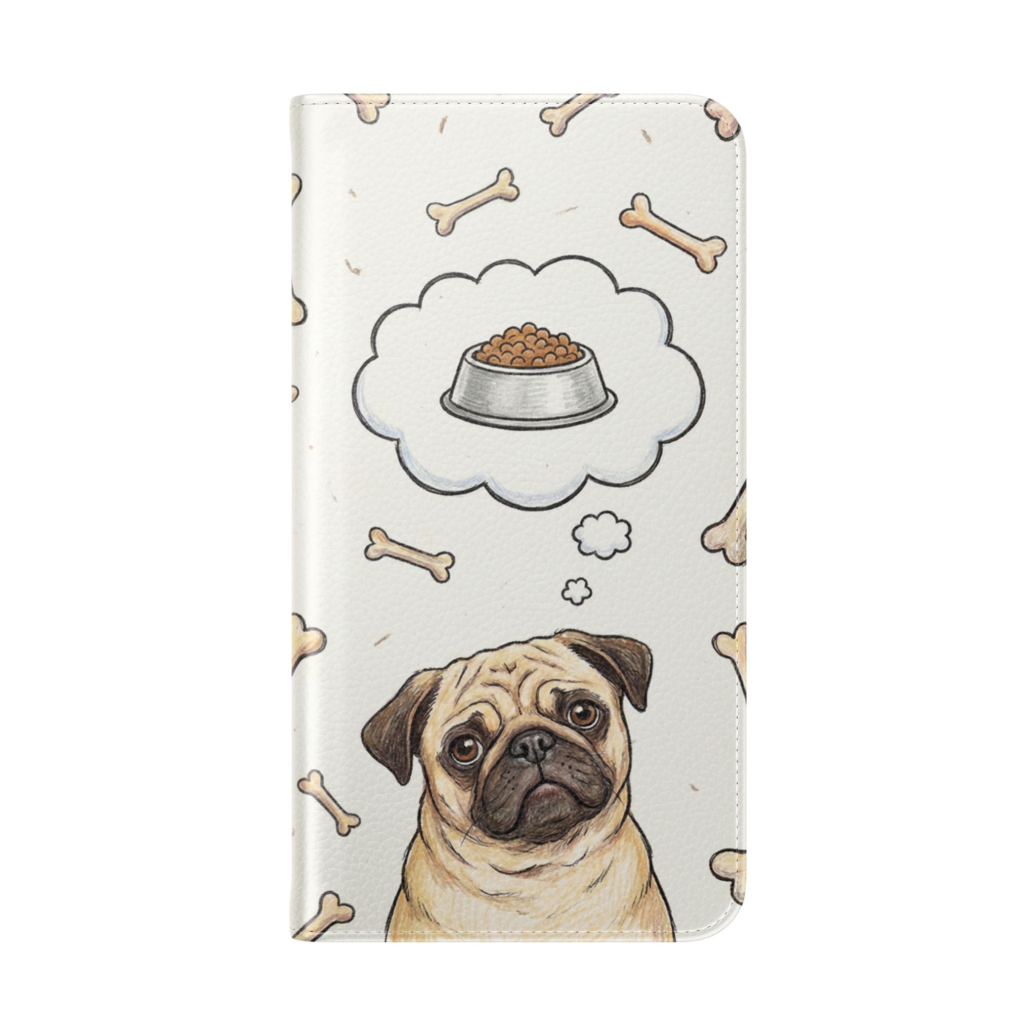 Pug & Bones Phone Flip Case / Cute Dog Wallet Cover