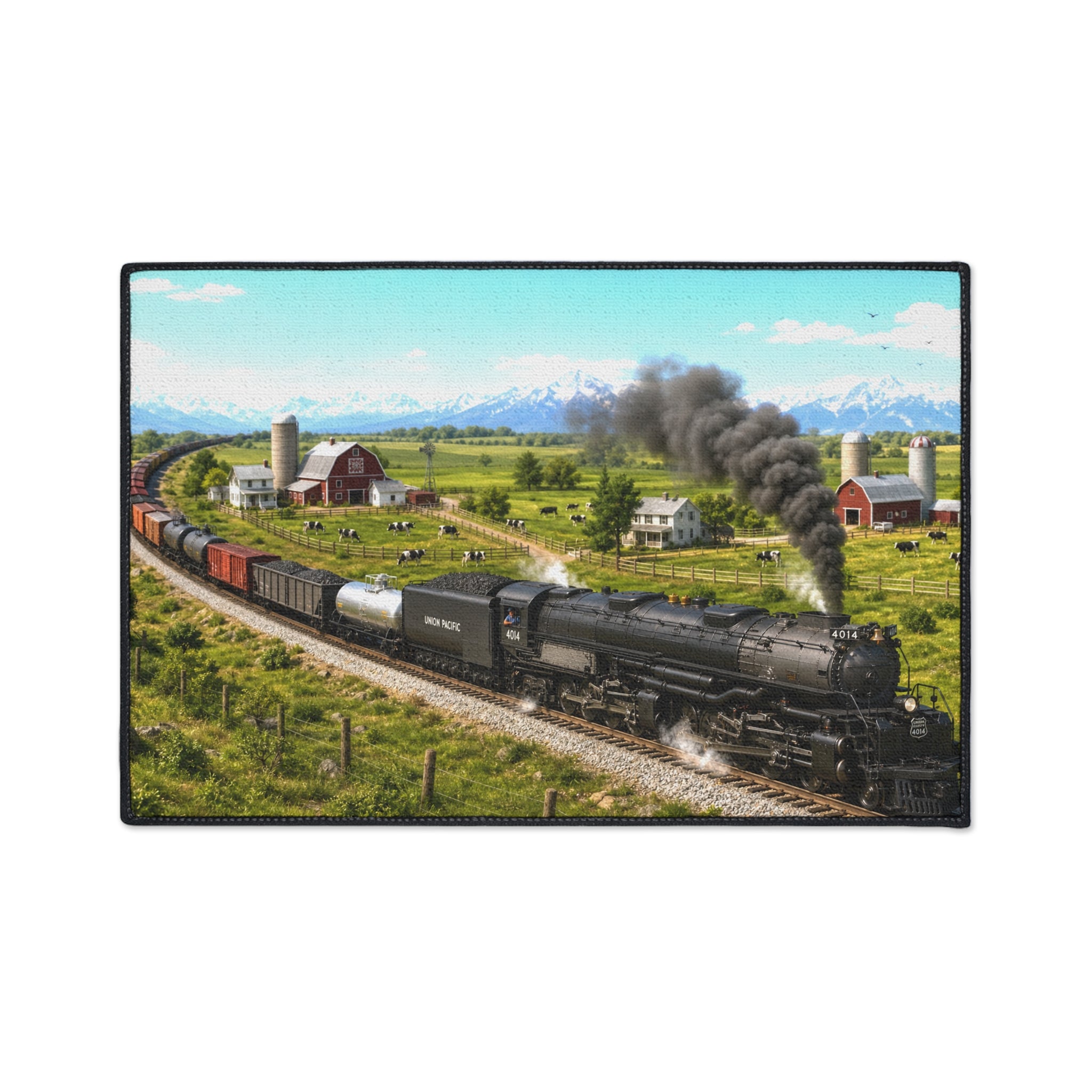 Vintage Steam Locomotive Floor Mat | Train Farm Landscape