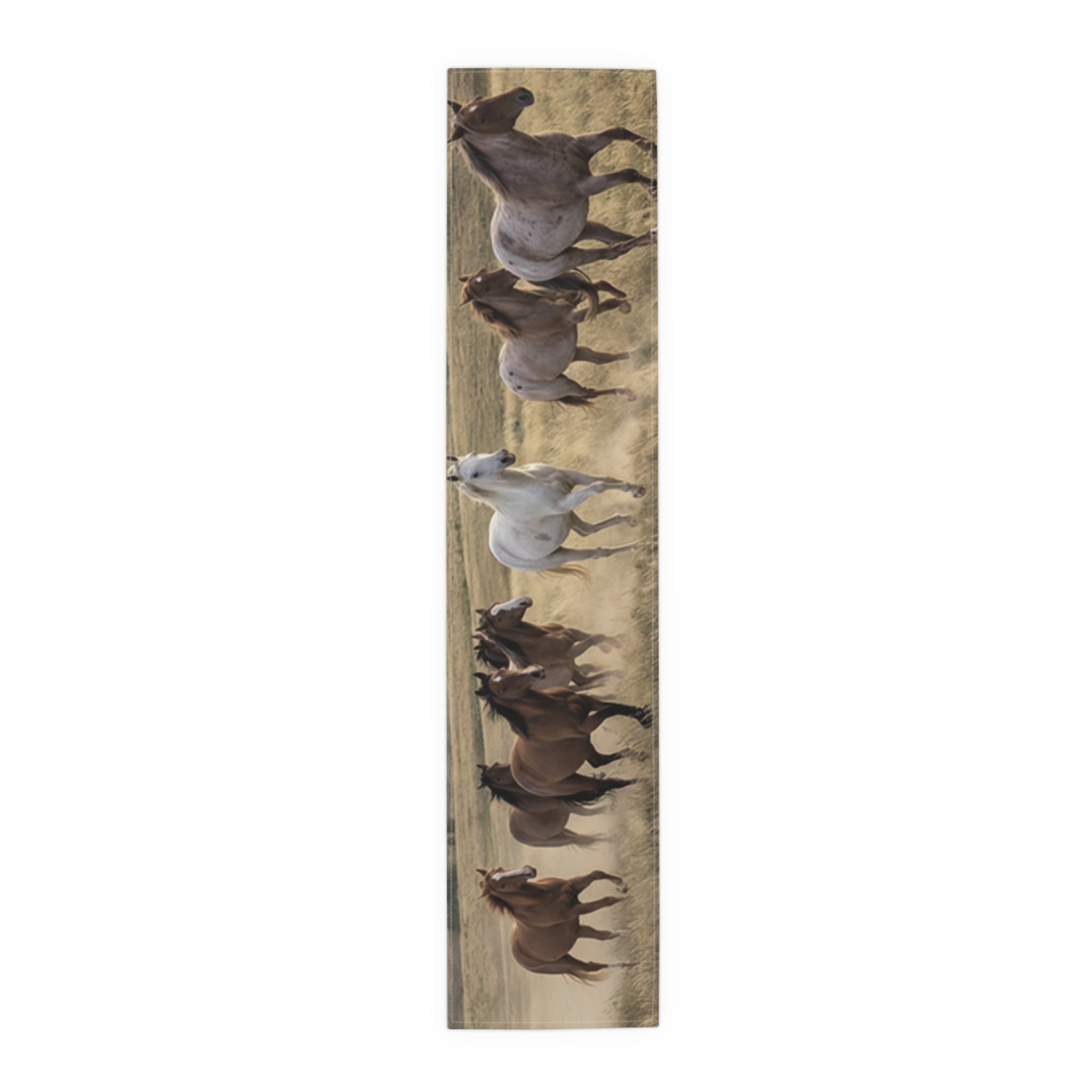 Horse Herd Table Runner - Rustic Galloping Horses Cotton-Poly Dining Decor