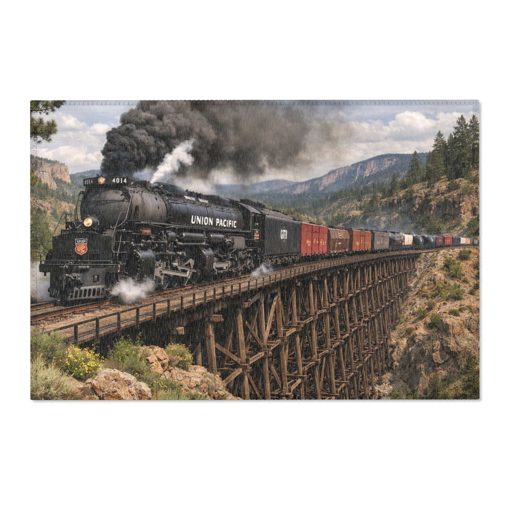 Union Pacific Steam Train Area Rug | Big Boy Locomotive with Cars