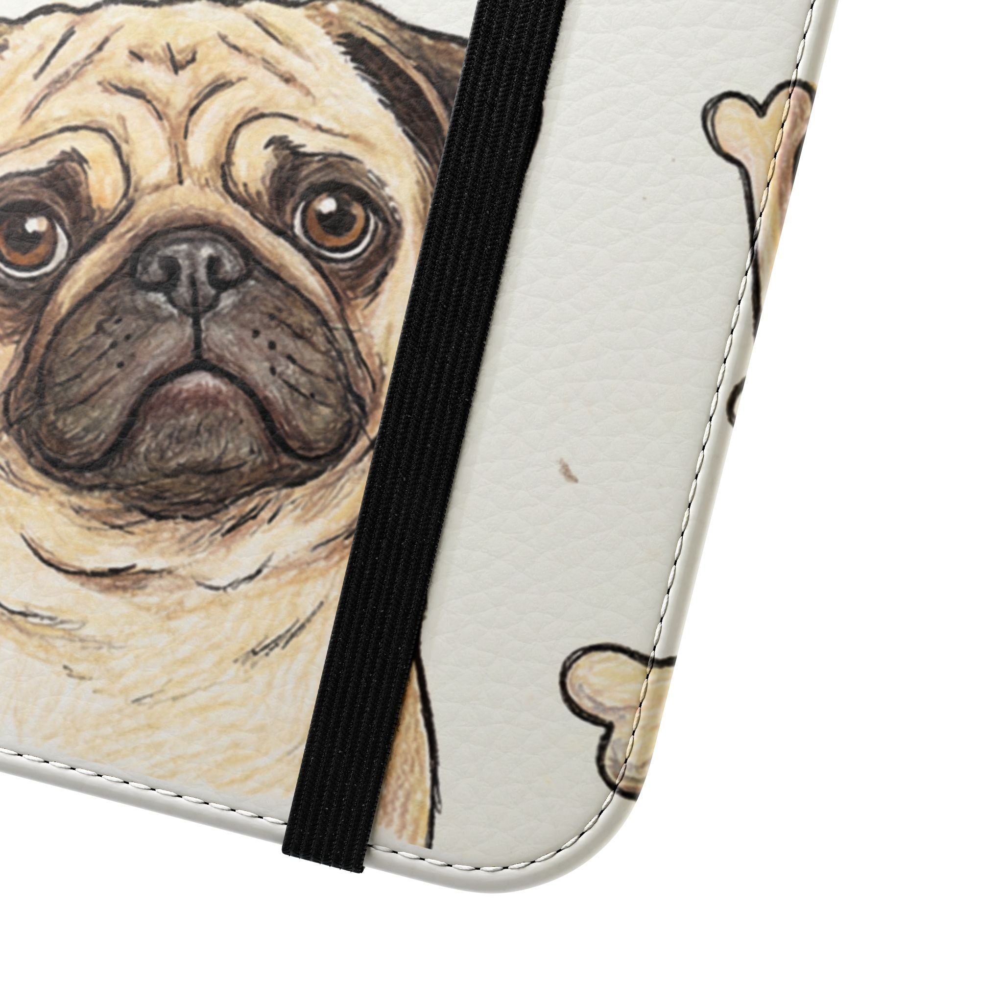 Pug & Bones Phone Flip Case / Cute Dog Wallet Cover