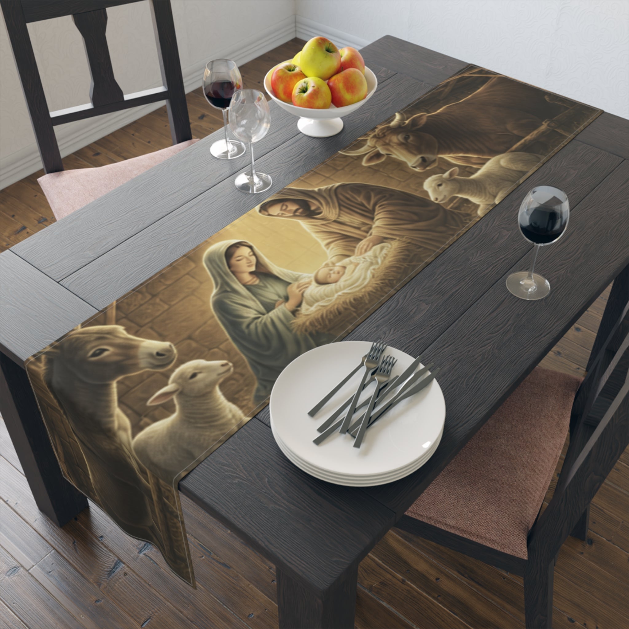 Nativity Manger Scene Table Runner | Cotton Poly