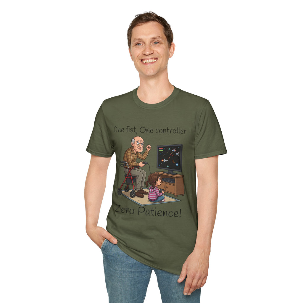 One Fist One Controller Zero Patience Grandpa Unisex Graphic T-Shirt – Funny Gaming Cotton Tee