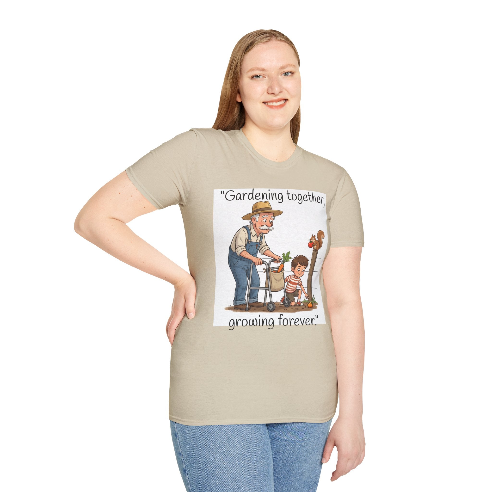 Gardening Together Growing Forever T-Shirt | Grandpa and Child Garden Design