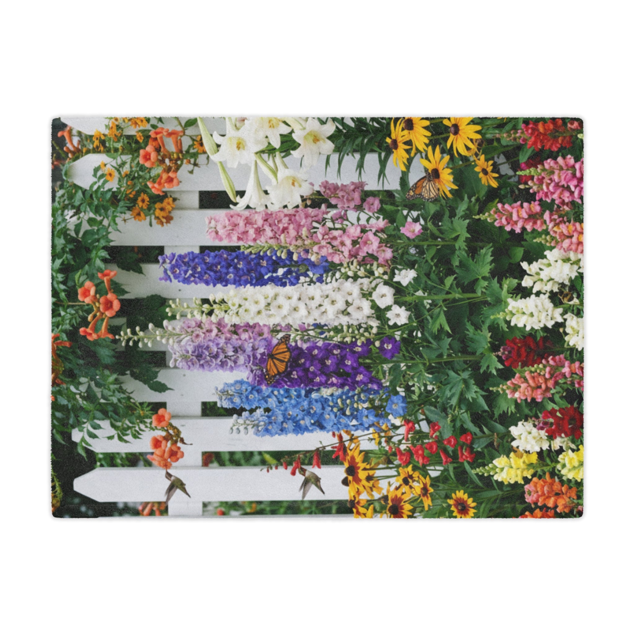 Floral Garden Minky Blanket/ Colorful Lupines & Butterfly Throw