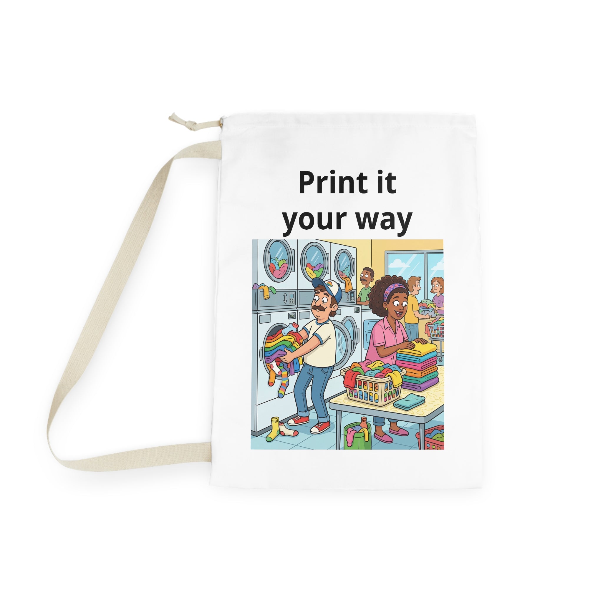 Laundry Day Illustration Laundry Bag | Cartoon Laundromat Print
