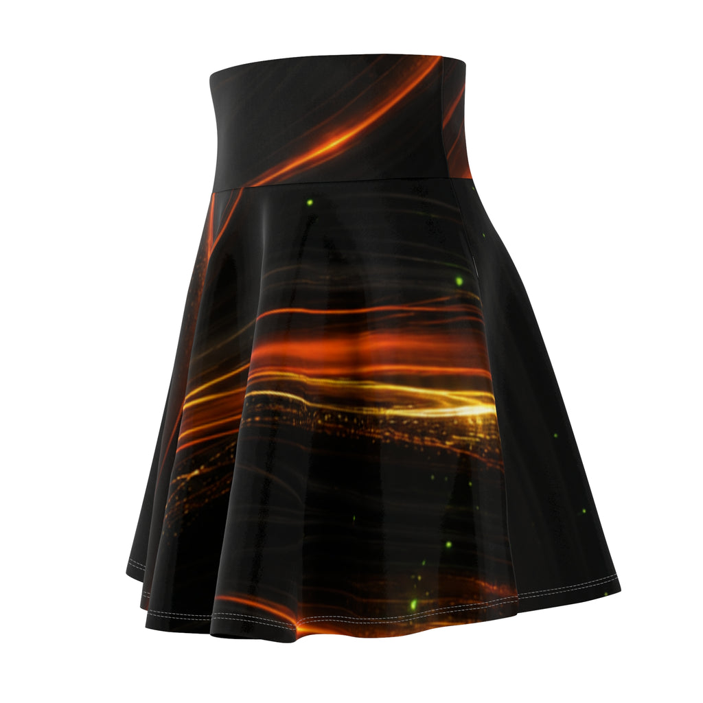 Orange Flame Skater Skirt | Molten Fire Print – High-Rise Women's Skirt
